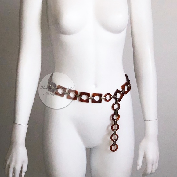 Yves Saint Laurent Belt or Necklace Tortoise Resin Links Chain Mod Vintage 70s - Picture 2 of 11